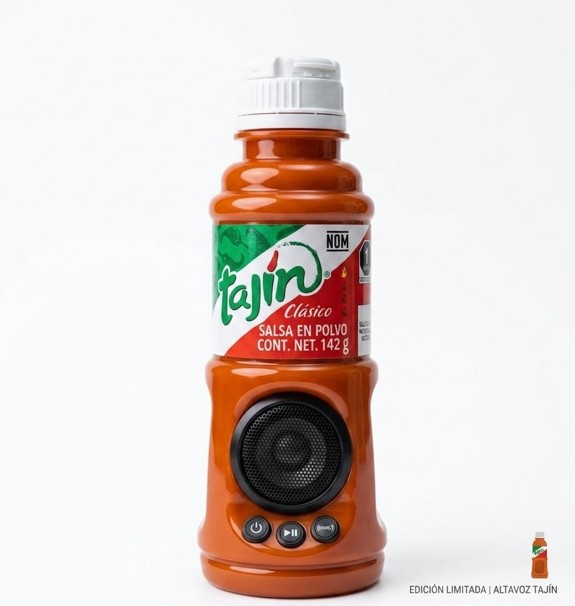 Bocina Bluetooth con forma del producto de Tajin, impresa en 3D